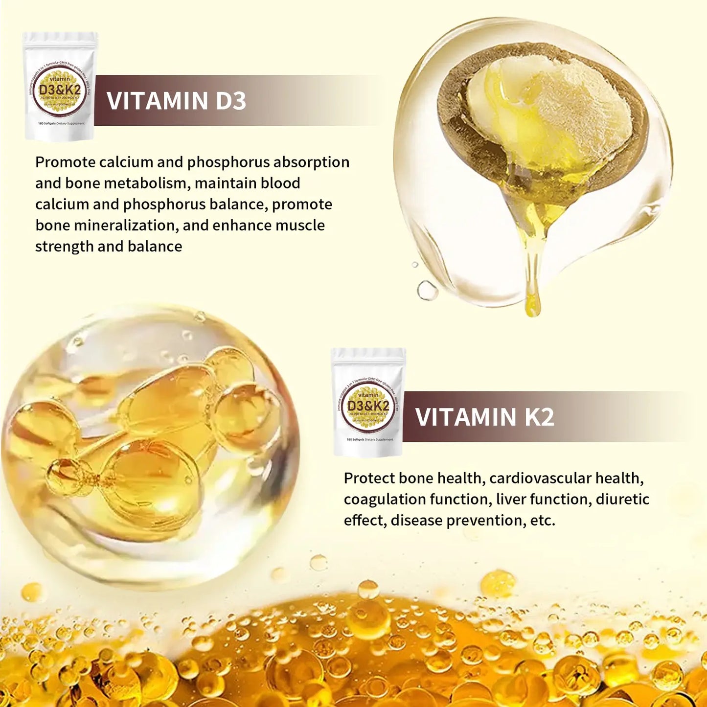 WISHCA Premium Vitamin D3 & K2 Softgels: Optimal Bone & Immune Support with MK-7 and Coconut Oil(180ct)