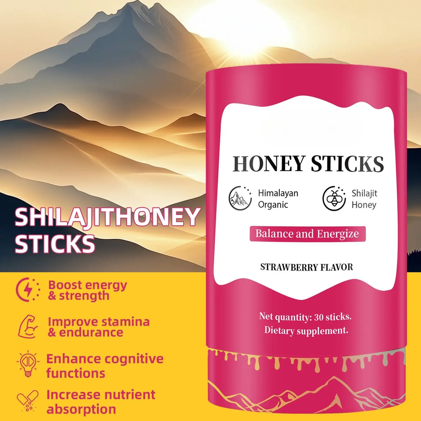 WISHCA Himalayan Shilajit Honey Sticks with Saffron - Pure Shilajit Resin for Energy, Stamina & Focus