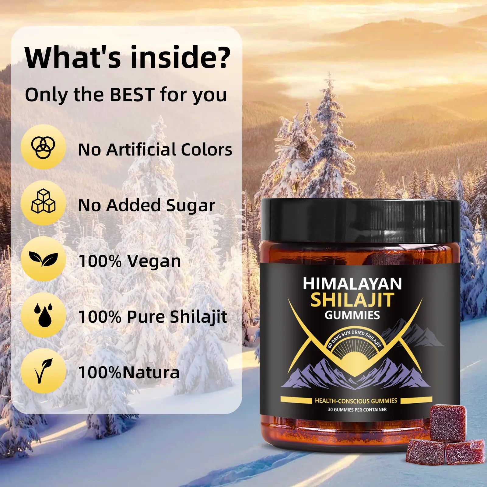 WISHCA Himalayan Shilajit Gummies: Energy, Stamina & Fatigue Relief (30 Count) - WISHCA