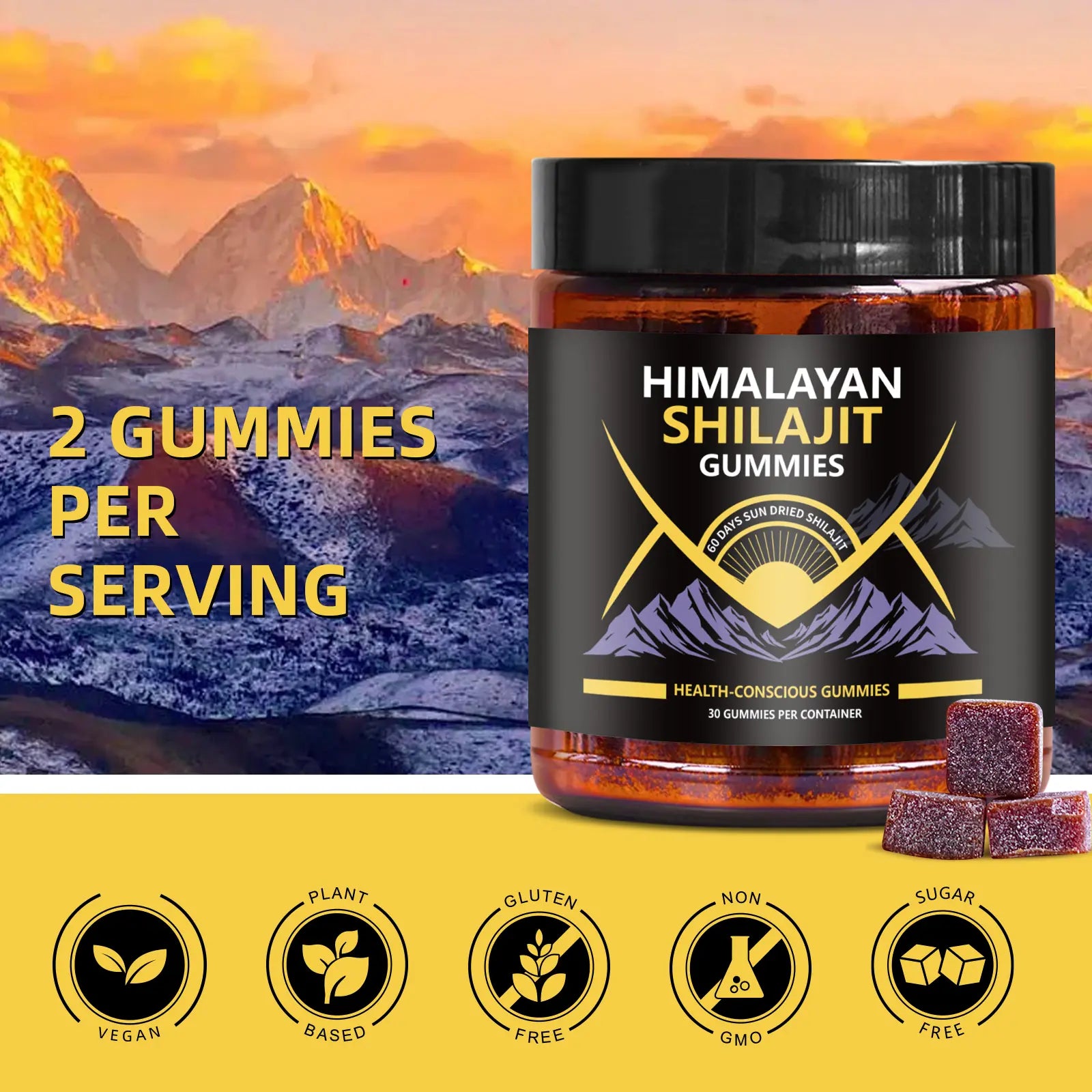 WISHCA Himalayan Shilajit Gummies: Energy, Stamina & Fatigue Relief (30 Count) - WISHCA