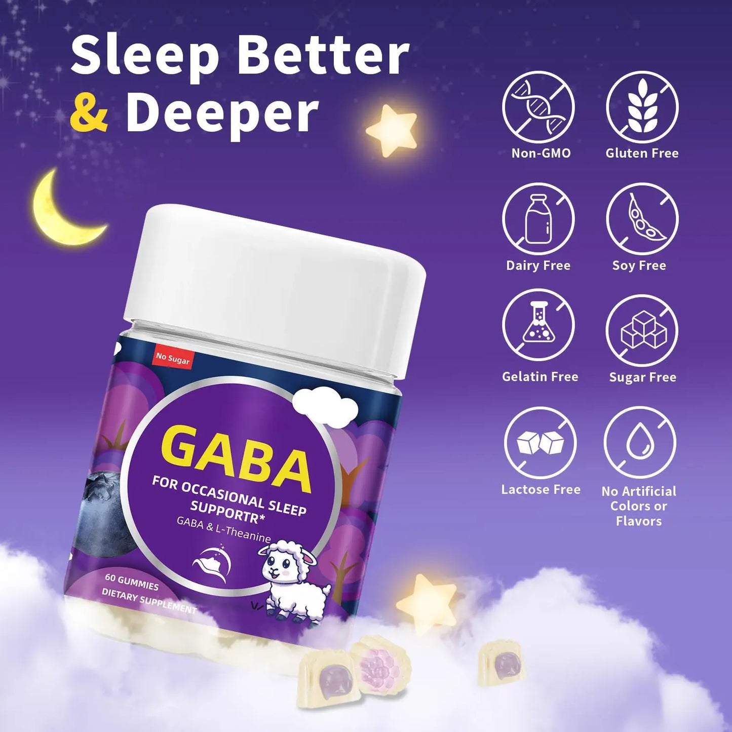 WISHCA GABA Sleep Gummy – Blueberry Flavor | High-Quality Sleep Support | 60 Count