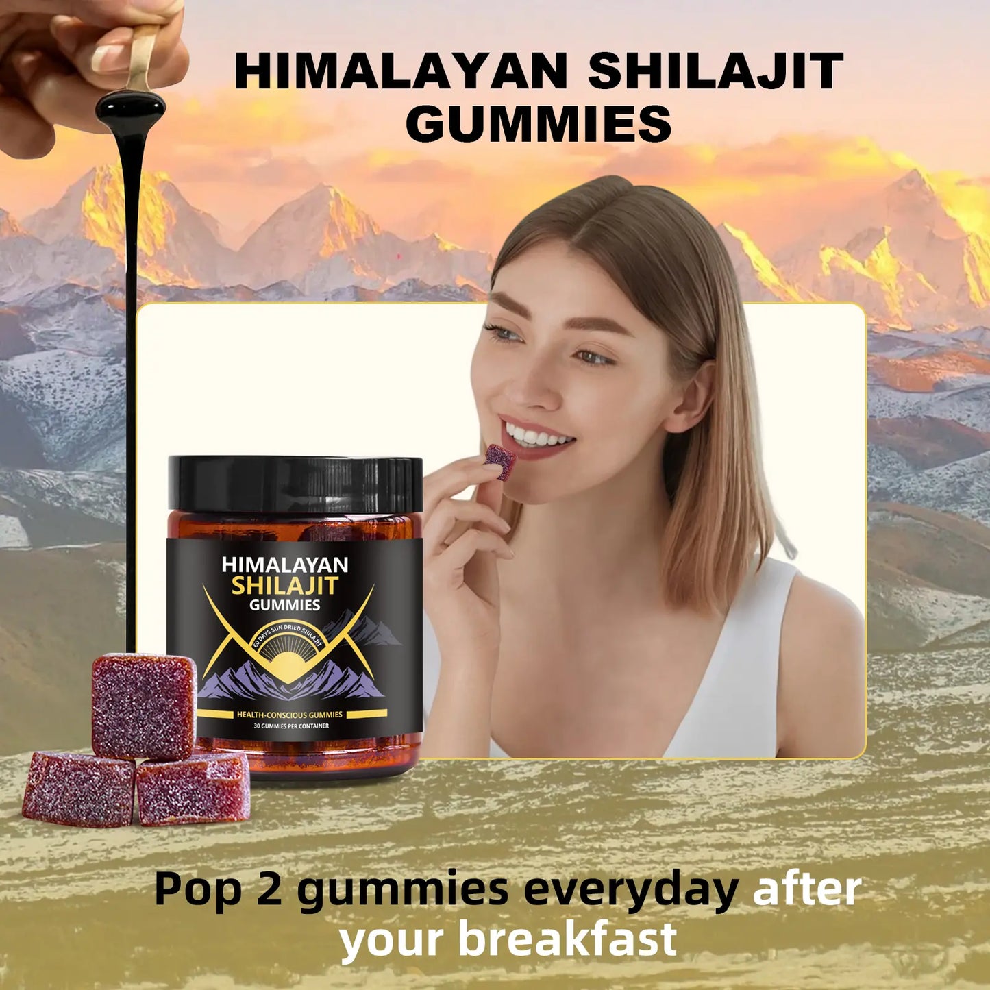 WISHCA Himalayan Shilajit Gummies: Energy, Stamina & Fatigue Relief (30 Count) - WISHCA