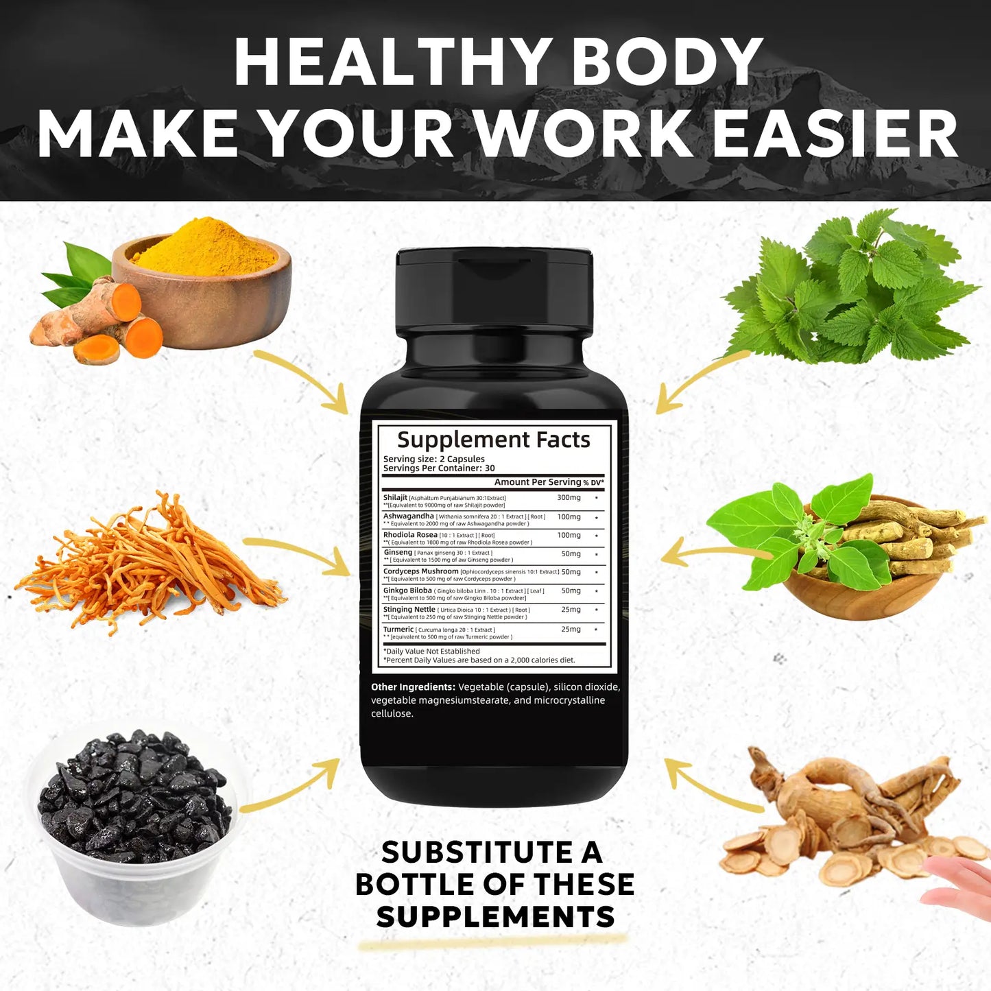 WISHCA 8-in-1 Shilajit Complex | Rare Himalayan Herbal Essence | Boosts Energy, Vitality & Immune Support