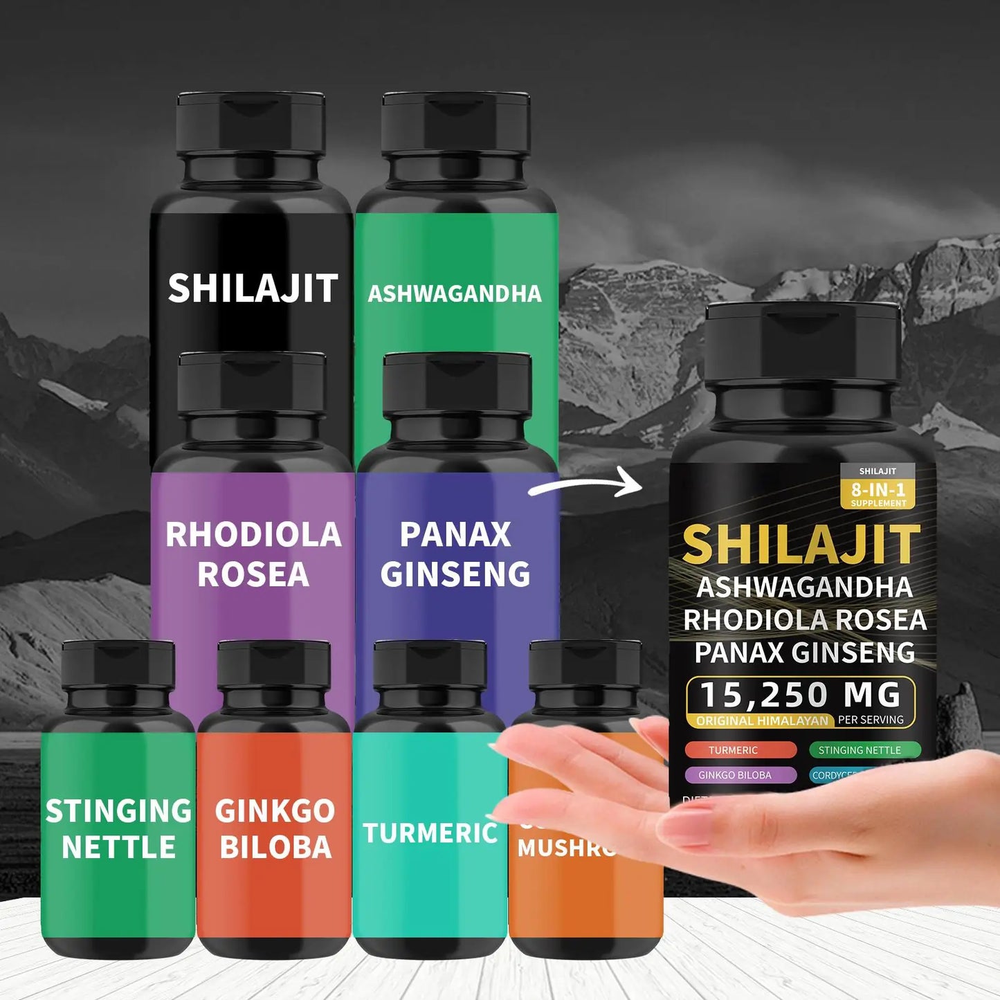 WISHCA 8-in-1 Shilajit Complex | Rare Himalayan Herbal Essence | Boosts Energy, Vitality & Immune Support