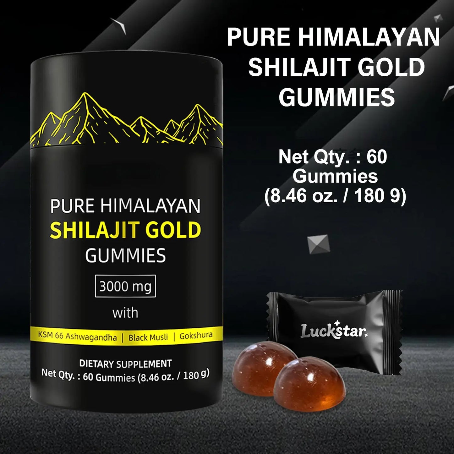 WISHCA Himalayan Shilajit Gold Gummies: Boost Energy & Stamina - With Fulvic Acid & Minerals (60ct)